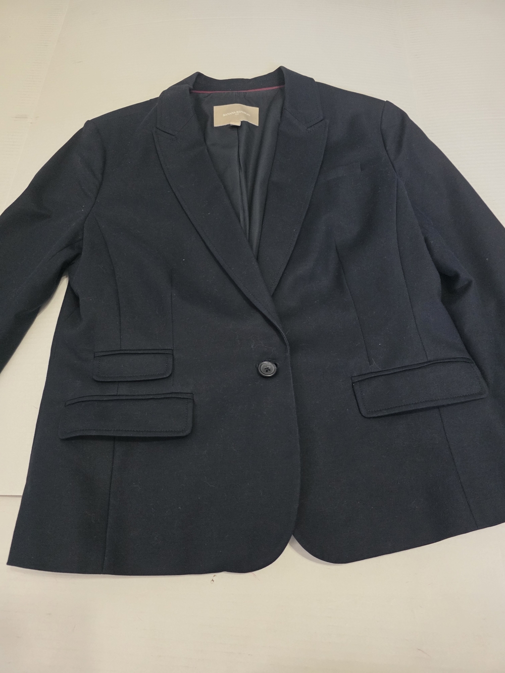 Banana Republic Size 14 Navy Single-Button Lined Cotton Stretch Blazer
